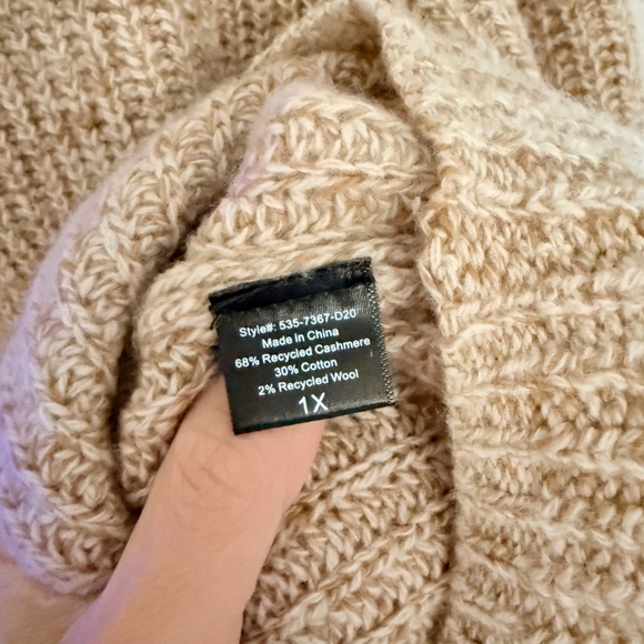 Jenni Kayne Recycled Cashmere Fisherman’s Sweater Tan 1x - Picture 6 of 7